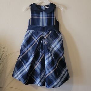 JANIE AND JACK NAVY BLUE PLAID SILK SLEEVELESS DRESS, SIZE 3T